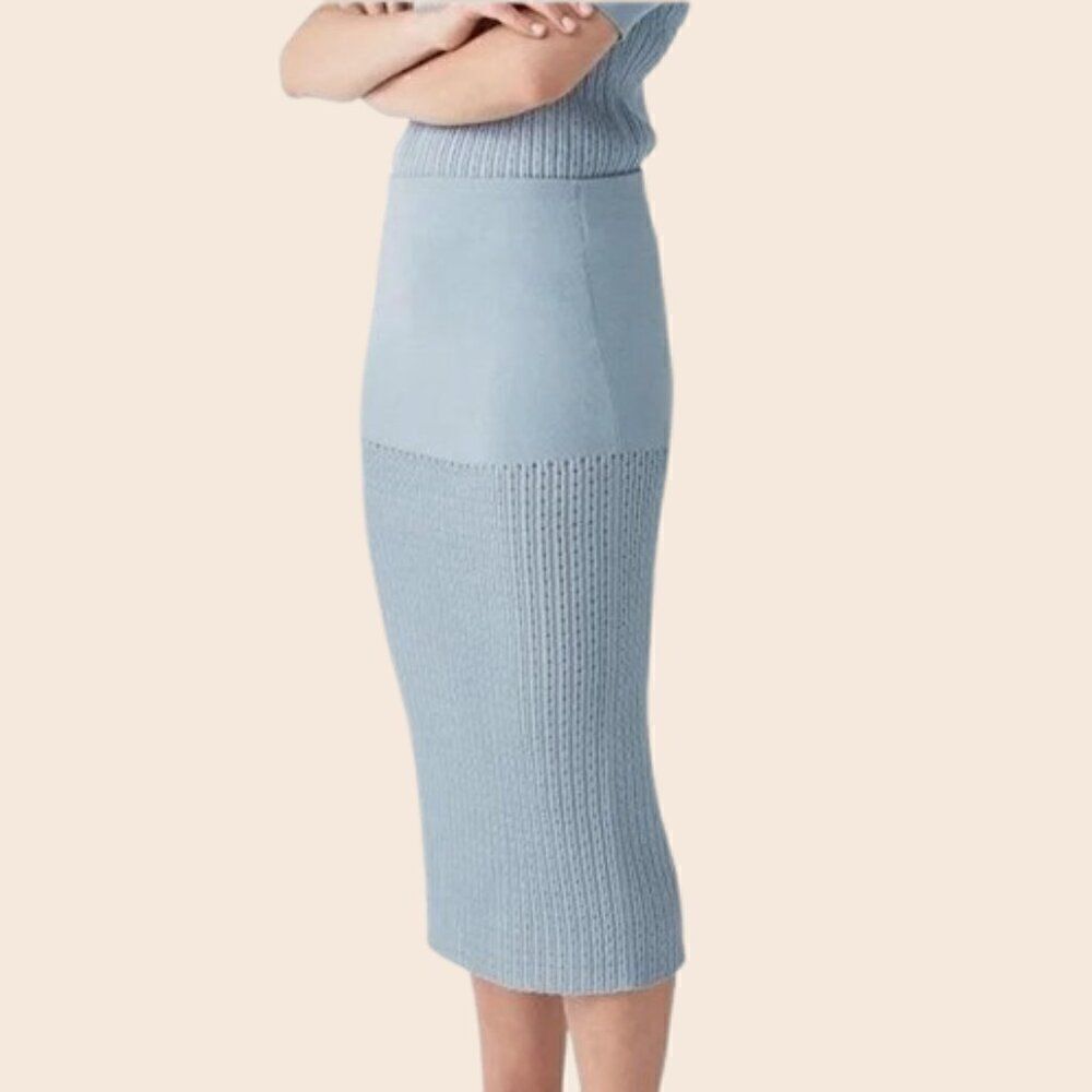 COS Pale Blue Knitted Pencil Skirt Size Medium